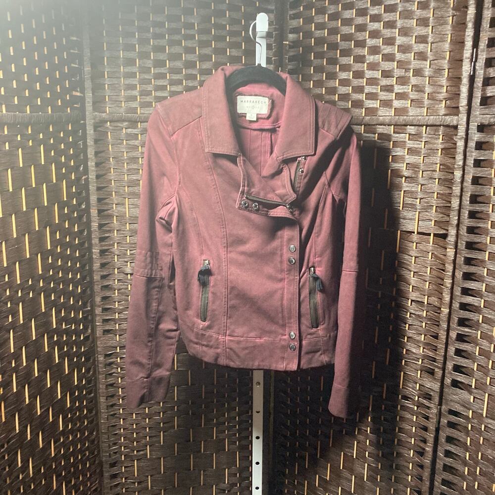 Marrakech Womens SMALL Burgundy Cotton Collared Zipped Buttoned Darted Jacket